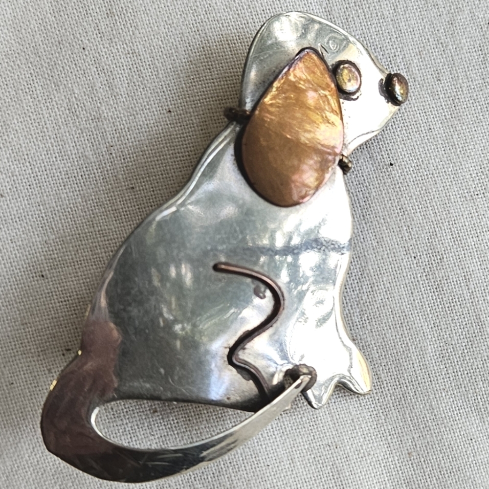 Dog Brooch Silver Tone w/Copper.